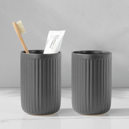 Toothbrush Holders - 2 Cup Ceramic Toothbrush Toothpaste Holders Set, Beige Bathroom Tumbler Cups Reusable Toothbrush Mouthwash Cup, Bathroom Counter Organizer