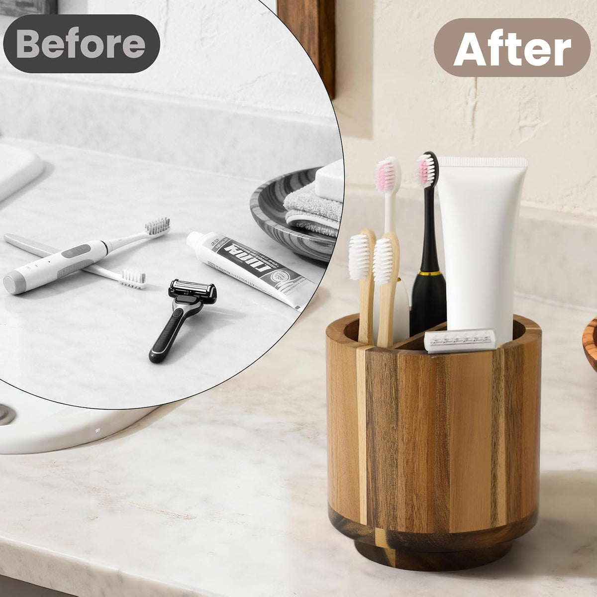 Toothbrush Holder for Bathrooms,Toothbrush Holders,Acacia Wood