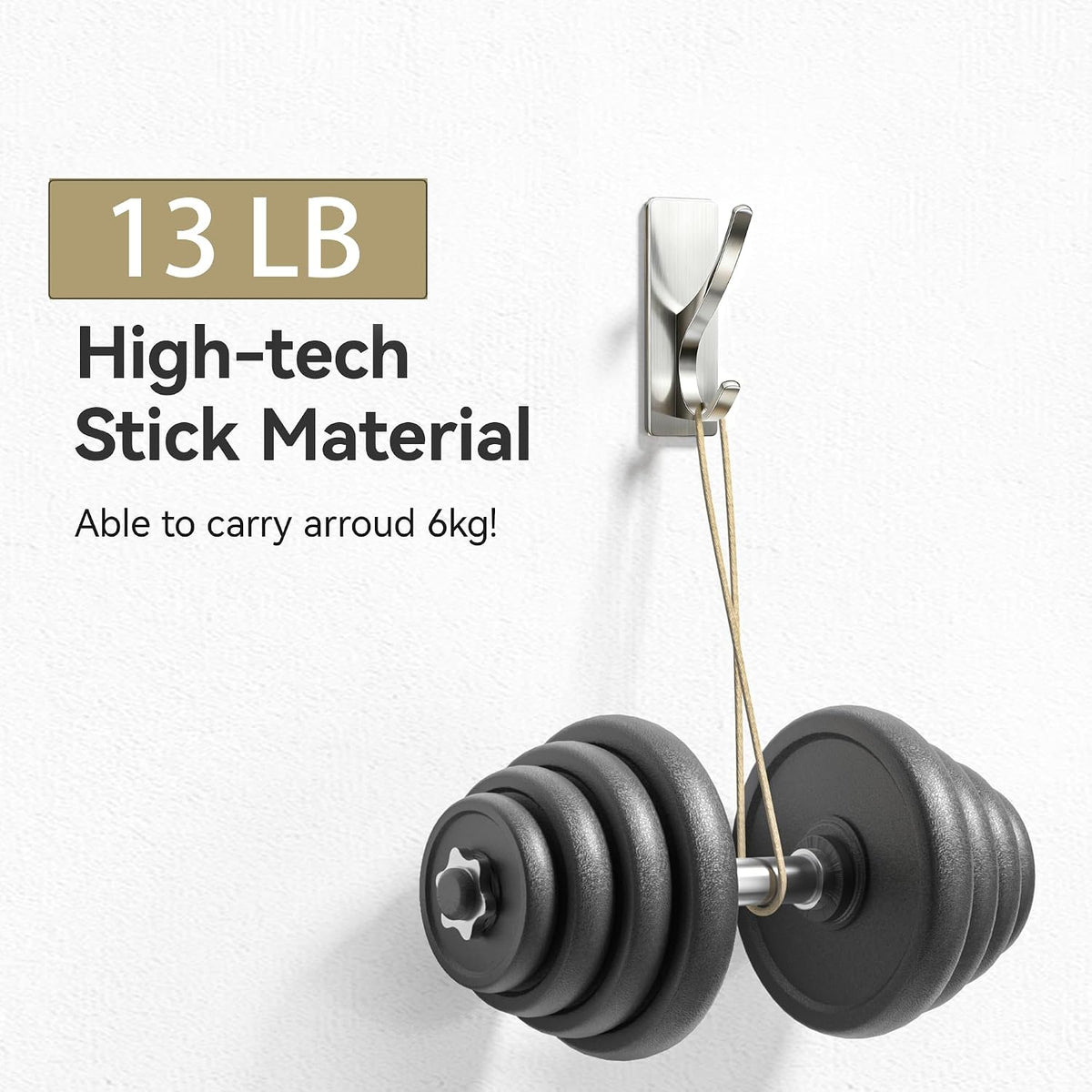 pickpiff Brush Nickel Self-Adhesive Hook, 13LB Hanger for Coat/Towel, 4 Pcs