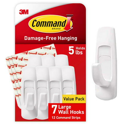 Command Large Utility Hooks, 7-Hooks, 12-Strips, Organize Damage-Free