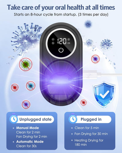 Toothbrush Sanitizer Holder, Upgraded UV Toothbrush Holder with Dual-Mode Clean & Fan Dry, LED Smart Screen, Auto-Inductive Cover, Toothbrush Wall Mounted Cleaner Organizer for Bathroom, Trip