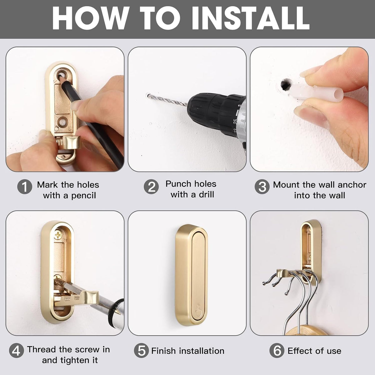 Dntorx Folding Coat Hooks, 2 Pcs Foldable Gold Wall Hooks Heavy Duty Foldable Hook Bathroom Towel Hooks Robe Hooks Wall Mounted for Hanging Coat Towels Clothes Hat Bags Keys