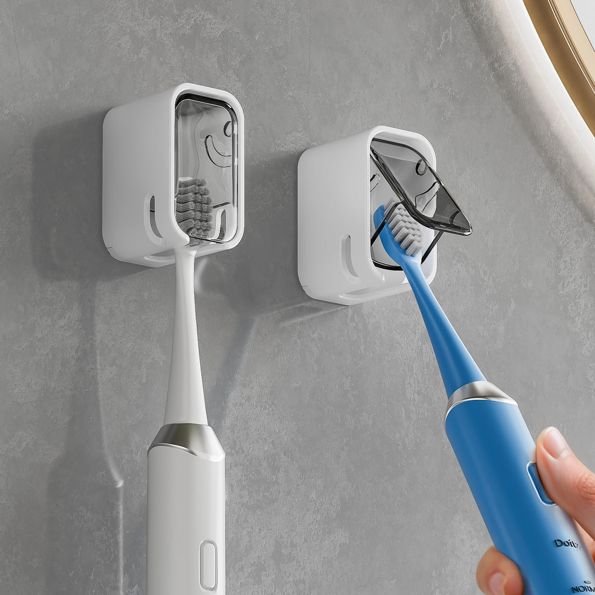 MOPMS Single Slot Toothbrush Holders Wall Mounted with Cover for Bathrooms
