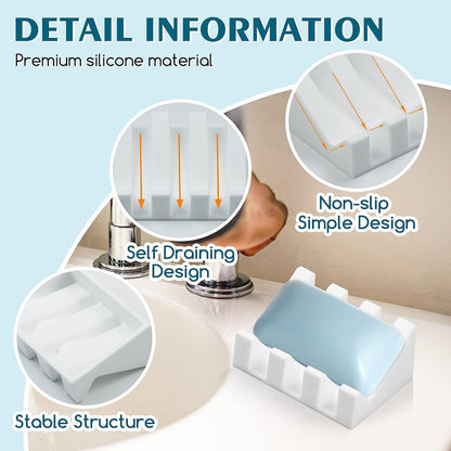 Silicone Soap Dish Self Draining with Suction Cups (White, 1 Pack)