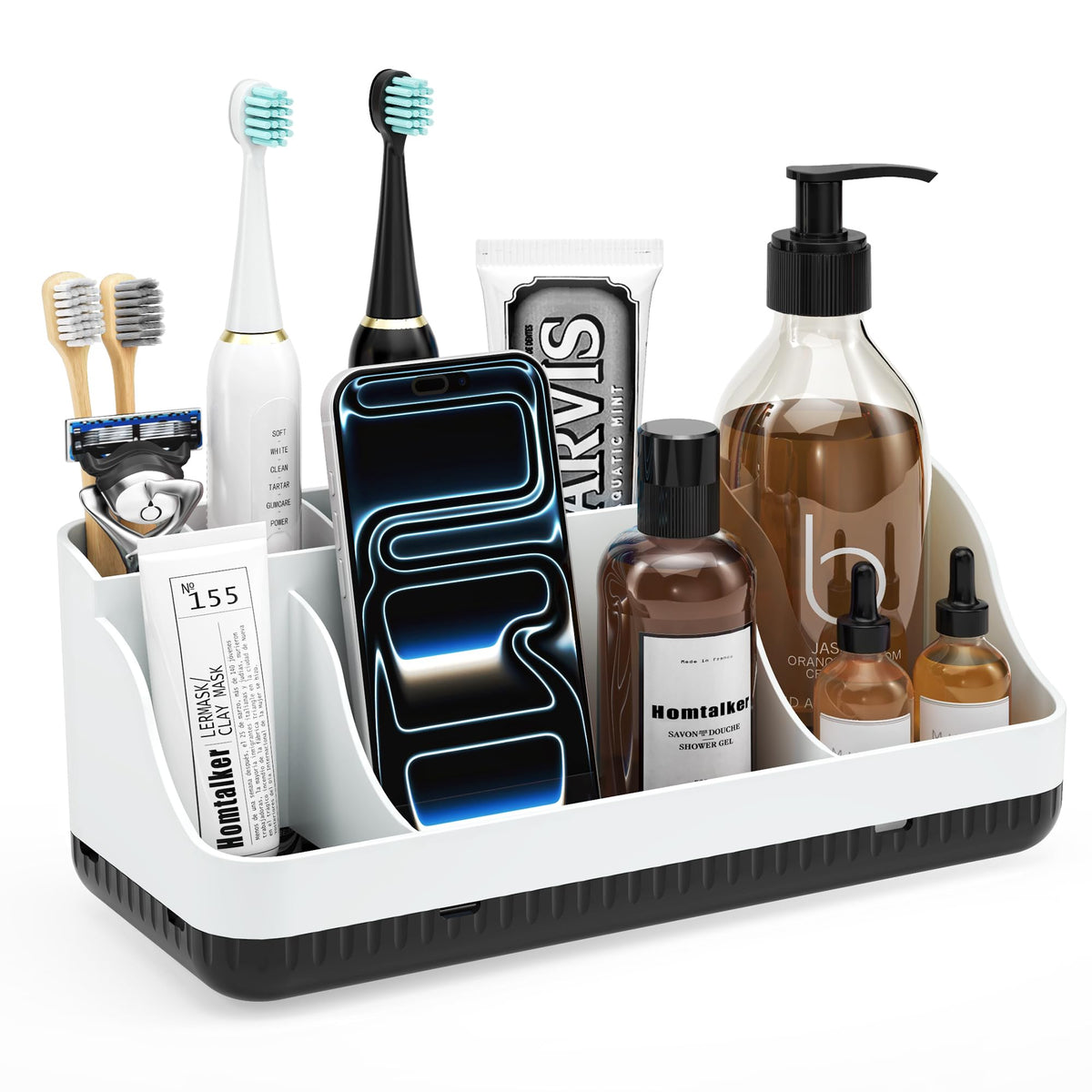 Bathroom Counter Organizer and Storage, 7 Slots Detachable Toothbrush Holders for Bathrooms, Anti-Slip Electric Toothbrush and Toothpaste Holder Countertop Vanity Organizer Accessories for Adults Kids