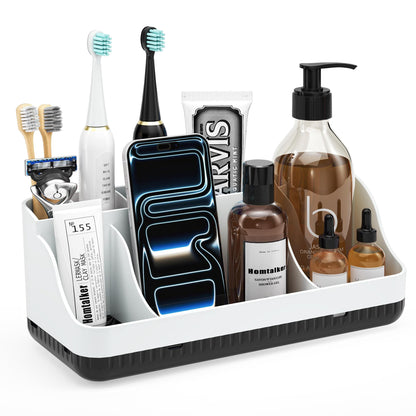 Bathroom Counter Organizer and Storage, 7 Slots Detachable Toothbrush Holders for Bathrooms, Anti-Slip Electric Toothbrush and Toothpaste Holder Countertop Vanity Organizer Accessories for Adults Kids