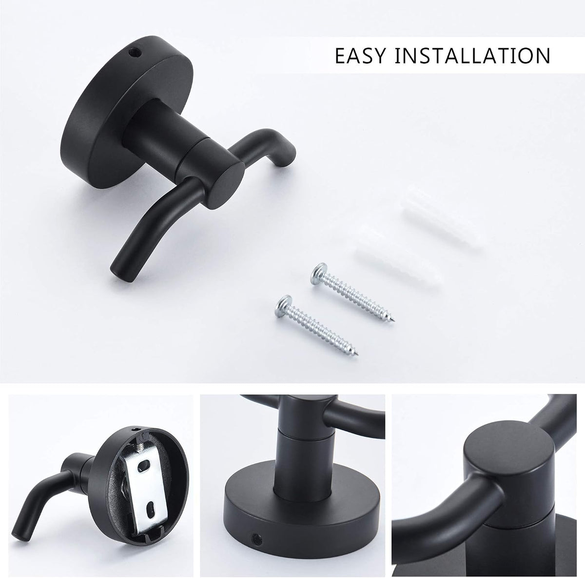 MARMOLUX ACC - Black Bathroom Hooks for Towels | Modern Black Hooks, Double Robe & Towel Hooks Ideal as Bathroom Towel Holder, Shower Wall, Kitchen Hand Towel Holder - Shower Hook