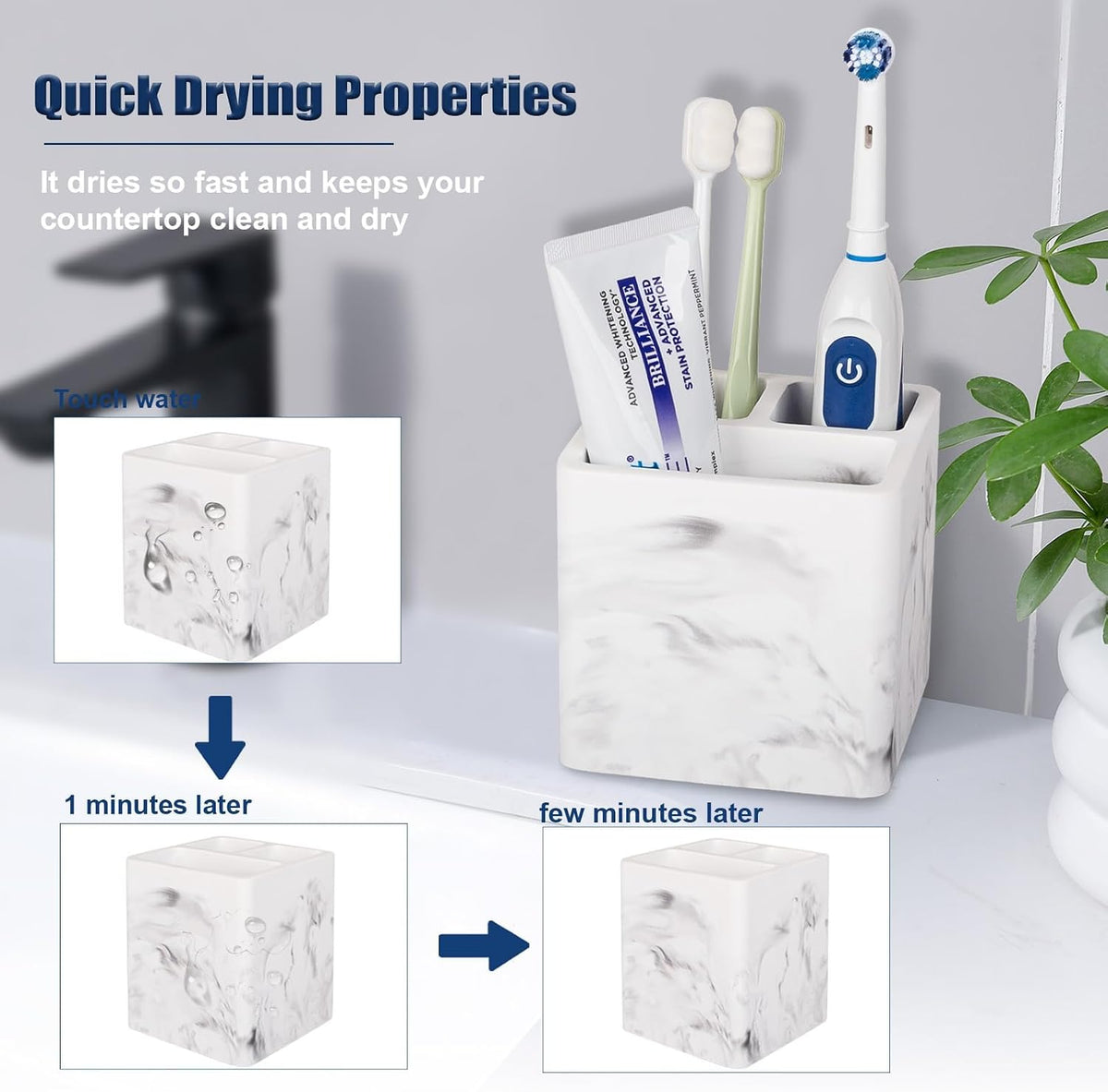 Diatomite Toothbrush Holders Tooth Brush Organizer - Marble White
