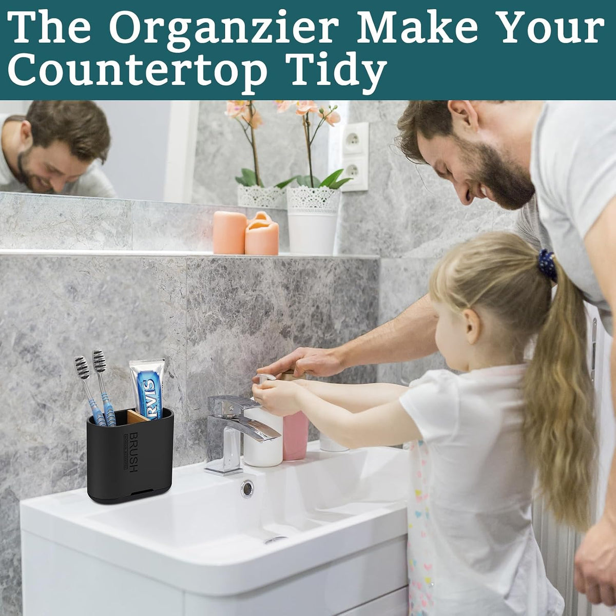 Bamboo Toothbrush Holder for Bathrooms Toothpaste Organizer, Small, Black