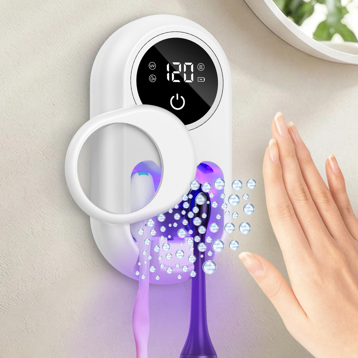 Toothbrush Sanitizer Holder, Upgraded UV Toothbrush Holder with Dual-Mode Clean & Fan Dry, LED Smart Screen, Auto-Inductive Cover, Toothbrush Wall Mounted Cleaner Organizer for Bathroom, Trip