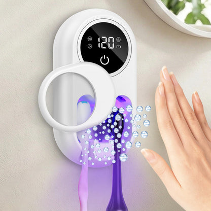 Toothbrush Sanitizer Holder, Upgraded UV Toothbrush Holder with Dual-Mode Clean & Fan Dry, LED Smart Screen, Auto-Inductive Cover, Toothbrush Wall Mounted Cleaner Organizer for Bathroom, Trip