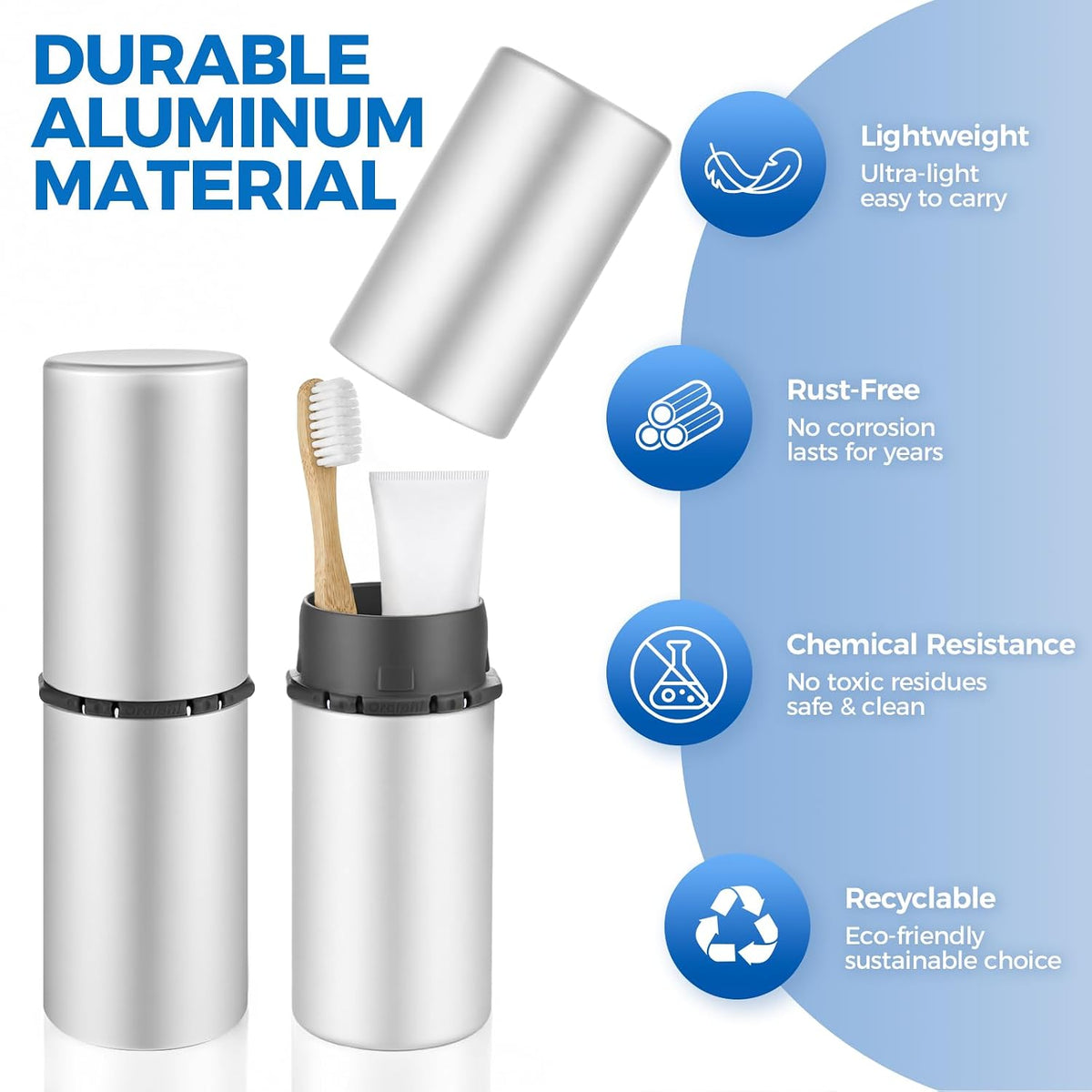 Aluminum Toothbrush Travel Case, Travel Toothbrush and Toothpaste Holder, Portable Toothbrush Mouthwash Cup Holder with Cover for Traveling, Bathroom, Camping, Business Trip-1Pack Silver