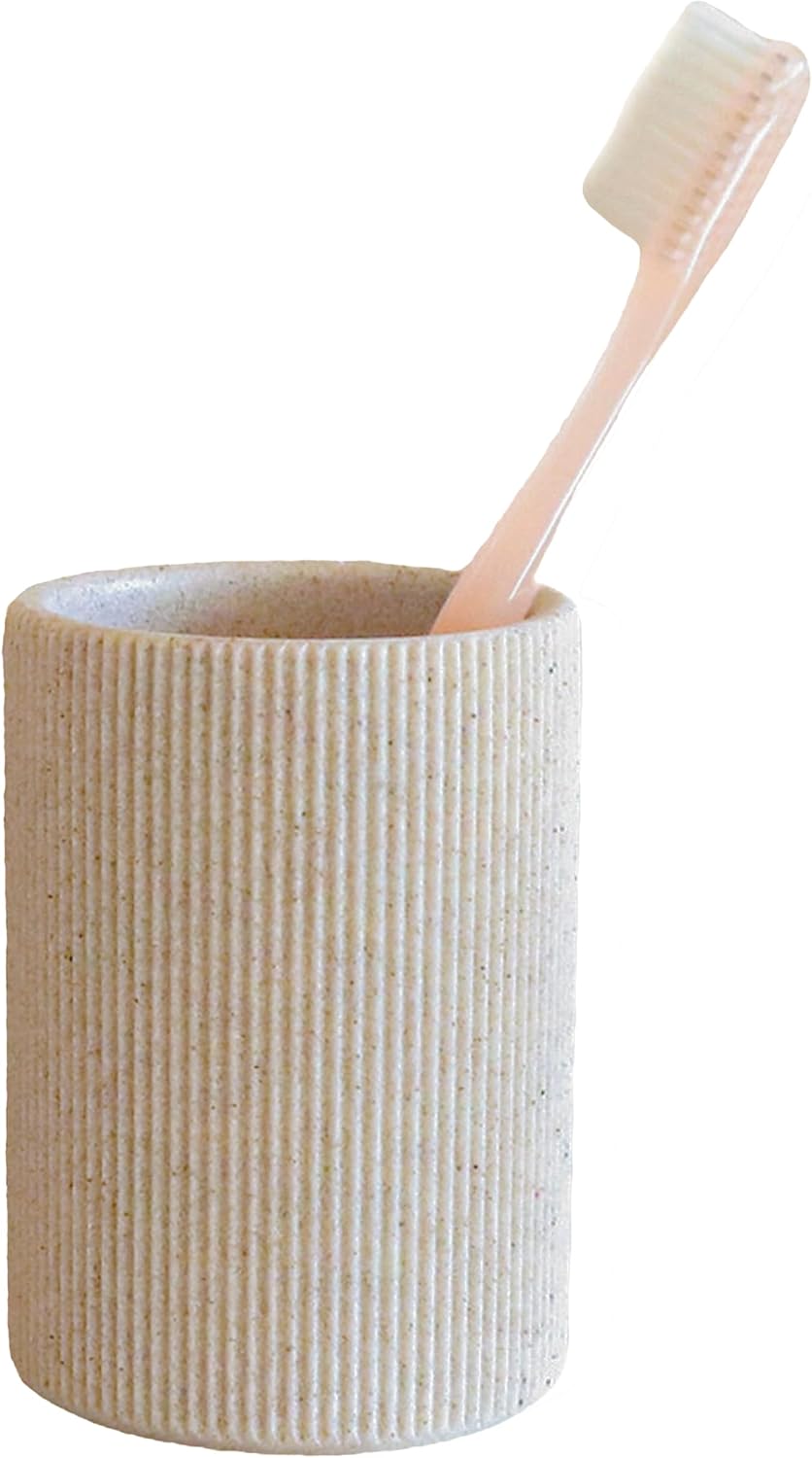 Small Sand Beige Toothbrush Holder for Bathroom Countertop, 7oz