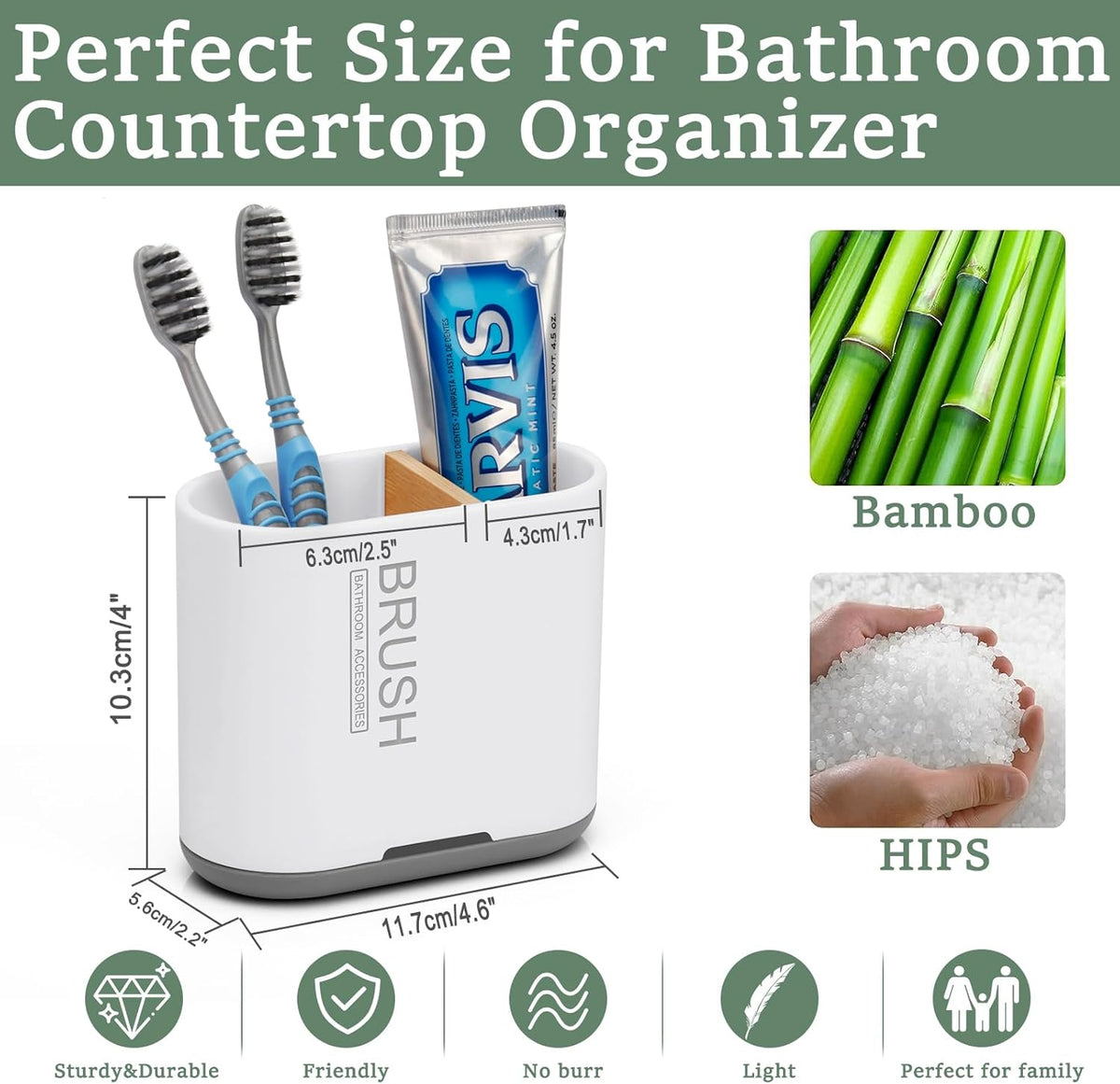 Bamboo Toothbrush Holder for Bathrooms Toothpaste Organizer, Small, White