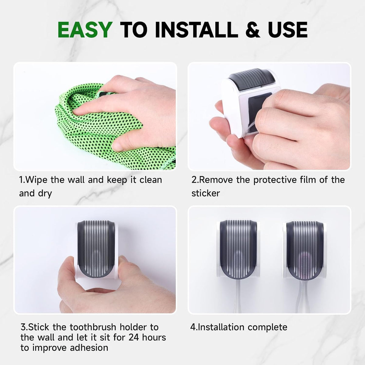 4 Pcs Toothbrush Holders Wall Mounted, Single Slot Design, Shower Self Adhesive Wall Mounted Toothbrush Holder with Cover, Waterproof and Dustproof, Suitable for Bathroom, Family, Travel (Grey)