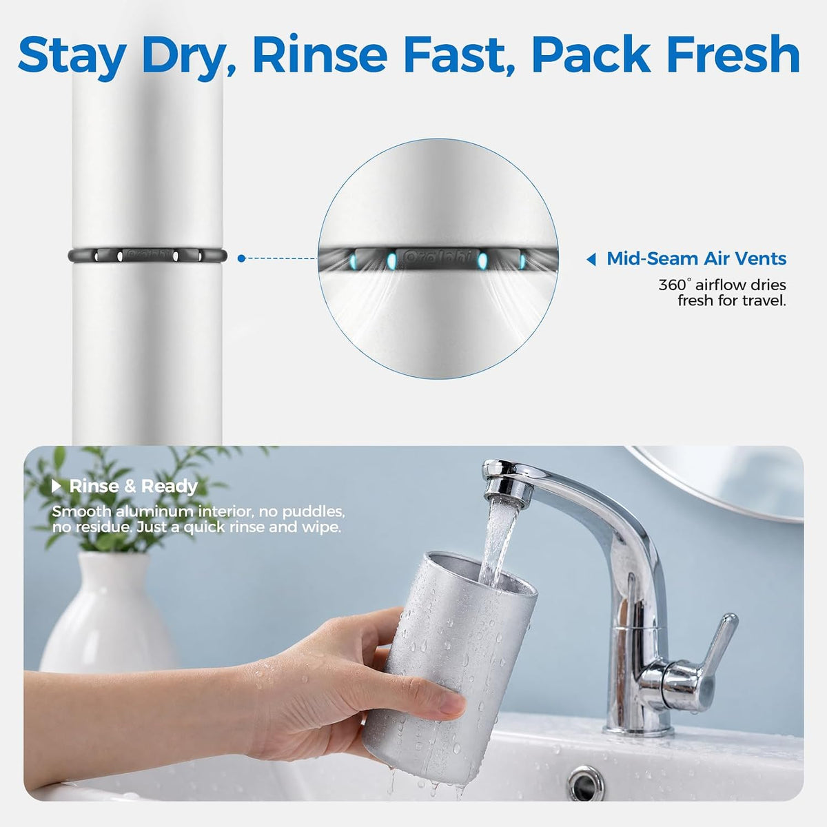 Aluminum Toothbrush Travel Case, Travel Toothbrush and Toothpaste Holder, Portable Toothbrush Mouthwash Cup Holder with Cover for Traveling, Bathroom, Camping, Business Trip-1Pack Silver