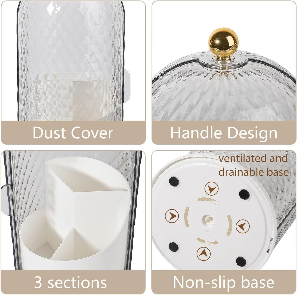 Toothbrush Holder with Cover for Bathroom Countertop, Organizer, White