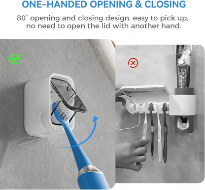MOPMS Single Slot Toothbrush Holders Wall Mounted with Cover for Bathrooms