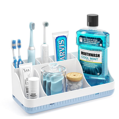 Bathroom Counter Organizer and Storage, 7 Slots Detachable Toothbrush Holders for Bathrooms, Anti-Slip Electric Toothbrush and Toothpaste Holder Countertop Vanity Organizer Accessories for Adults Kids