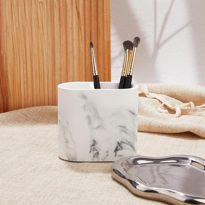 Diatomite Toothbrush Holders for Bathrooms, Electric Tooth Brush and Toothpaste Holder for Bathroom Countertop, Marble White Bathroom Accessories, 2 Slots Toothbrush Organizer