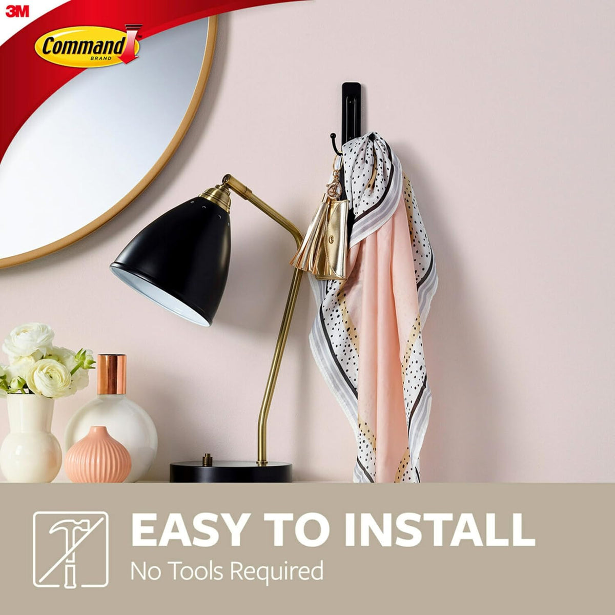 Command Large Matte Black Double Hooks, 2 Hooks and 2 Strips, Damage Free Hanging Wall Hooks with Adhesive Strips, No Tools Coat Hooks for Hanging Home Decor, Holds up to 4 lb