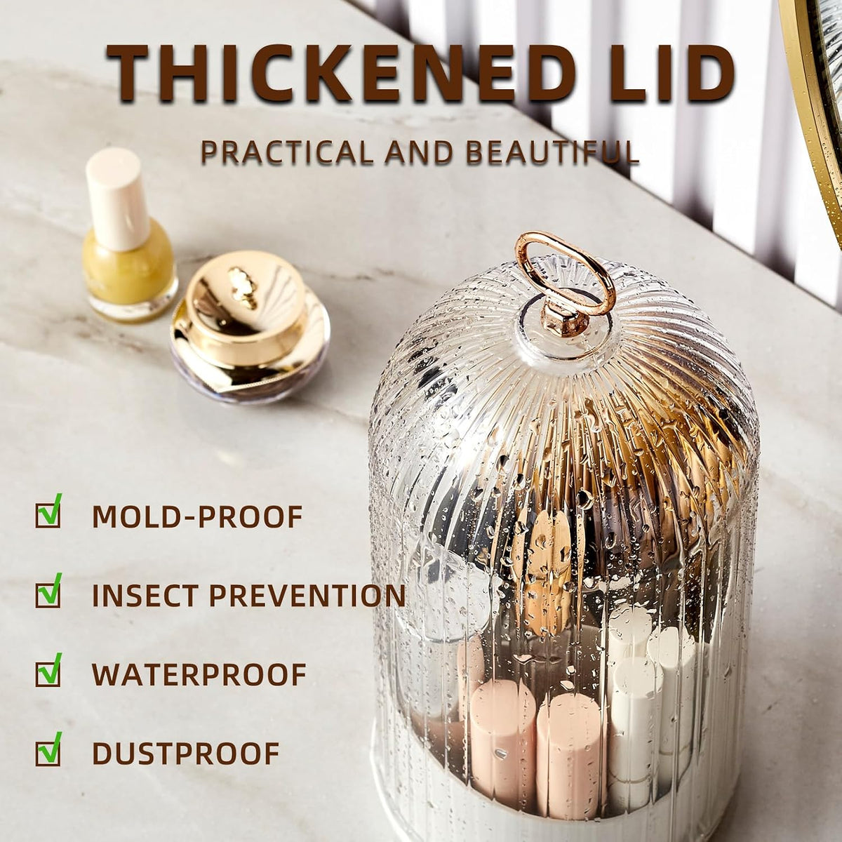 Rotate Toothbrush Holder with Cover, Transparent PC Cosmetic Makeup Organizer, Countertop Vanity Storage Caddy, Dustproof Enclosed Box for Toothbrush, Toothpaste & Toiletries