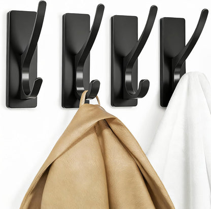 pickpiff Matt Black Self-Adhesive Hook, 13LB Hanger for Coat/Towel, 4-Pack