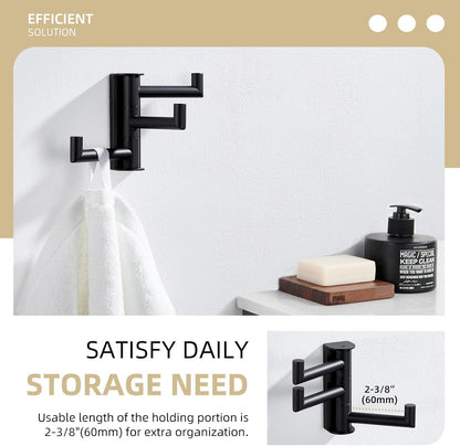 Angle Simple Swivel Towel Hook 3 Arms, Robe Coat Wall Hook, Matte Black