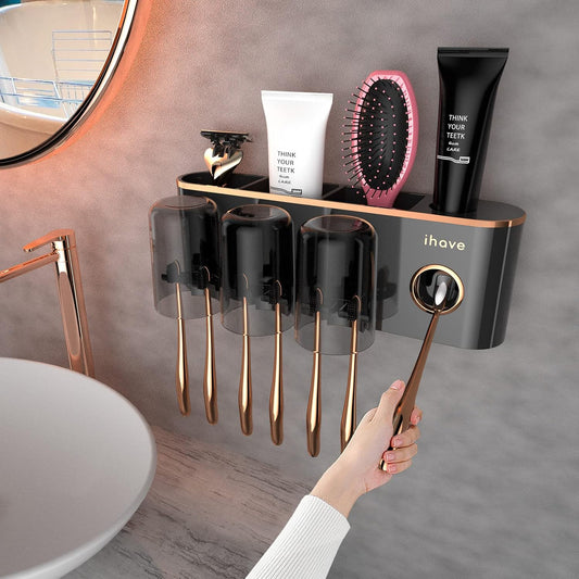iHave Toothbrush Holders for Bathrooms Wall Mounted with Dispenser & 3 Cups