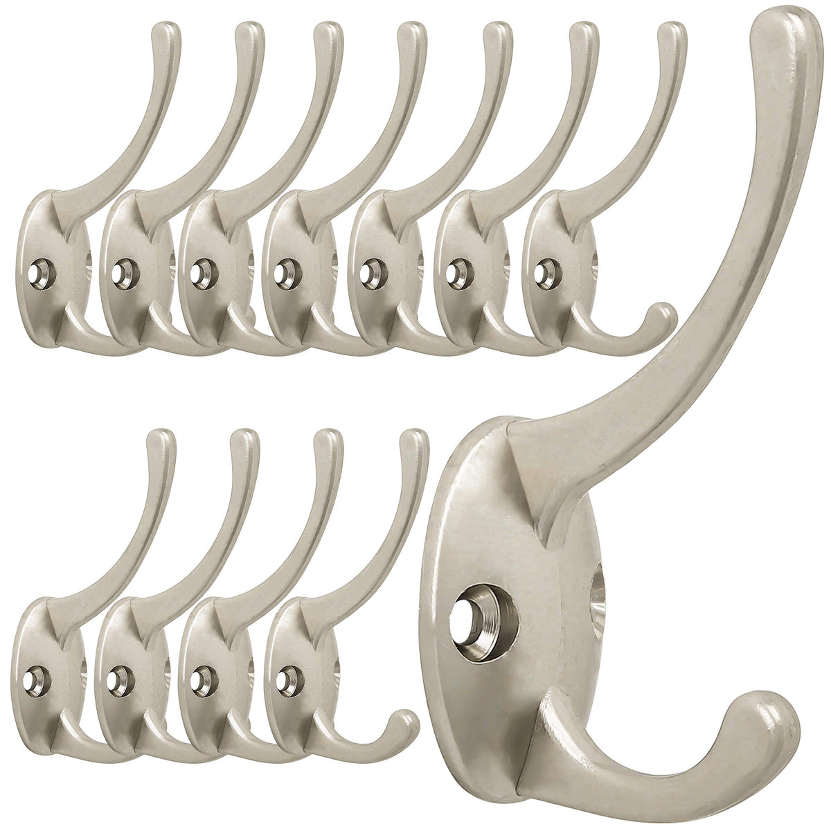 IBosins 12 Pack Black Double Coat Hooks Wall Mounted with 24 Screws