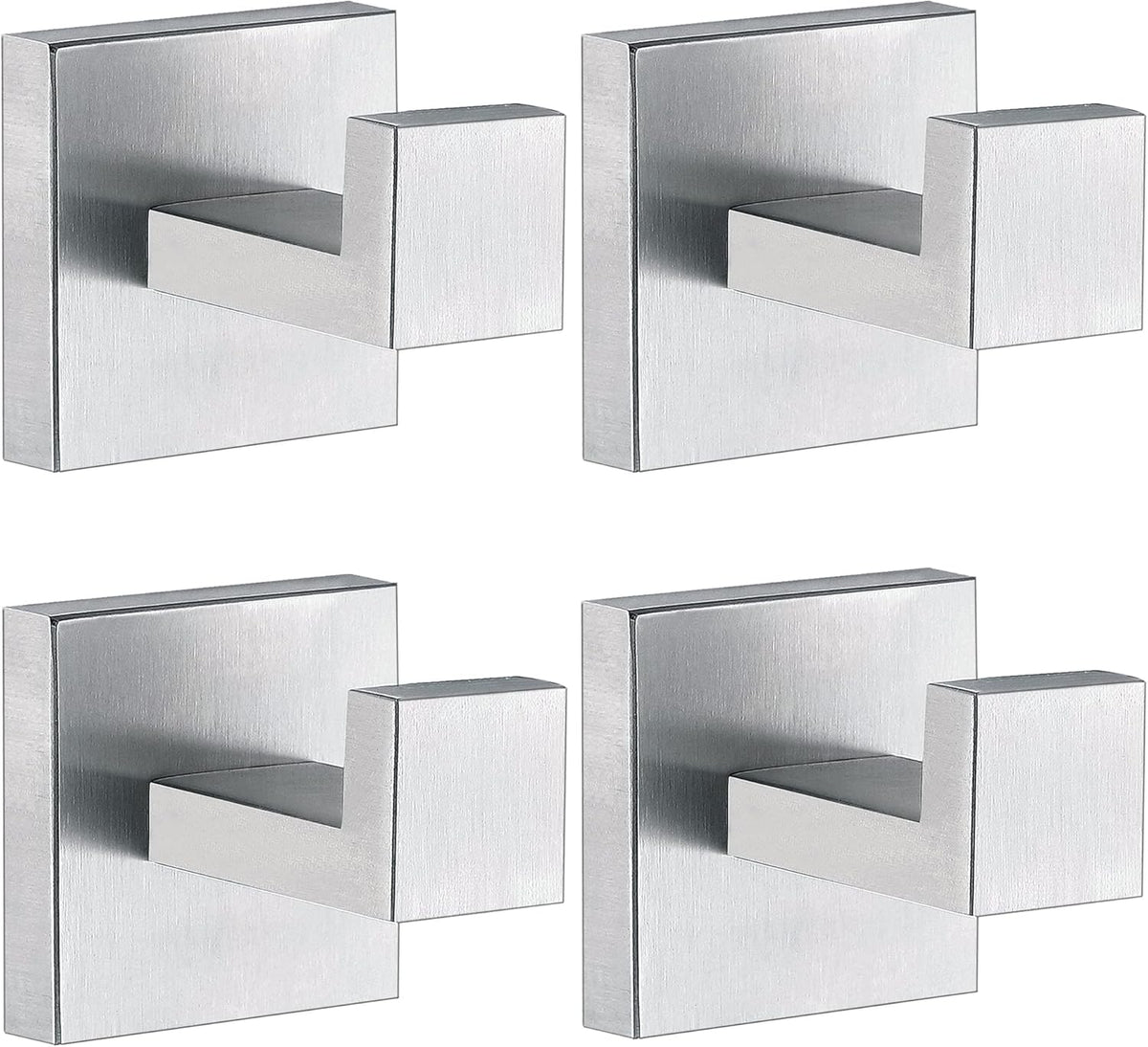 Towel Hooks for Bathrooms, Brushed Nickel Towel Hook for Kitchen Bathroom, SUS304 Stainless Steel Coat Hook, Square Heavy Duty Holder Robe Hooks for Hanging Towels, Coats, sponges, Wall Mount, 4 Pack