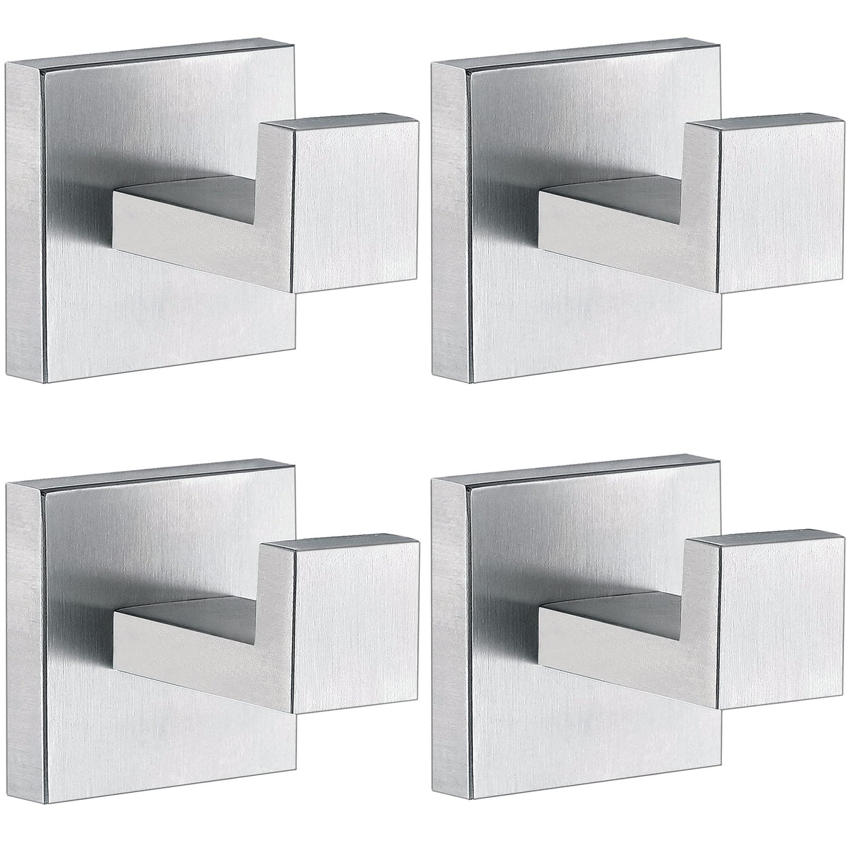 Towel Hooks for Bathrooms, Brushed Nickel Towel Hook for Kitchen Bathroom, SUS304 Stainless Steel Coat Hook, Square Heavy Duty Holder Robe Hooks for Hanging Towels, Coats, sponges, Wall Mount, 4 Pack