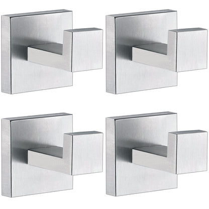 Towel Hooks for Bathrooms, Brushed Nickel Towel Hook for Kitchen Bathroom, SUS304 Stainless Steel Coat Hook, Square Heavy Duty Holder Robe Hooks for Hanging Towels, Coats, sponges, Wall Mount, 4 Pack
