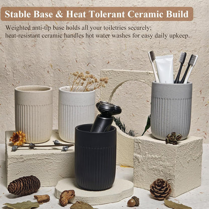 White Toothbrush Holder for Bathroom Ceramic Toothbrush Cup