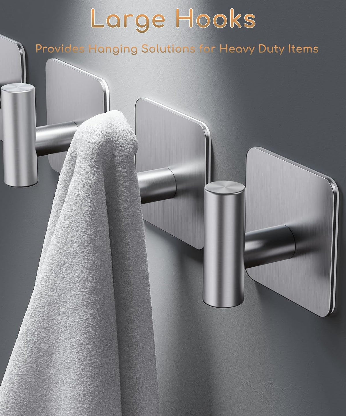 Aikzik 4 Pack Large Heavy Duty Wall Hooks - 26lb Max, Stainless Steel Adhesive Towel Hook, Shower Hooks for Hanging Towel, Coat, Robe, Wall Hook for Use in Bathroom, Kitchen and Door