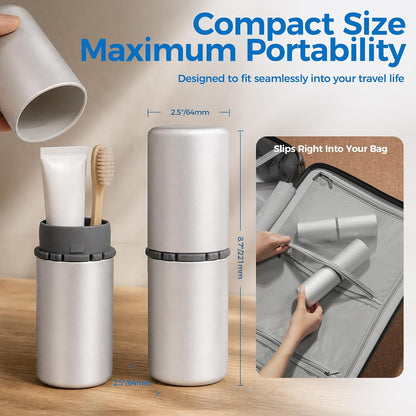 Aluminum Toothbrush Travel Case, Travel Toothbrush and Toothpaste Holder, Portable Toothbrush Mouthwash Cup Holder with Cover for Traveling, Bathroom, Camping, Business Trip-1Pack Silver