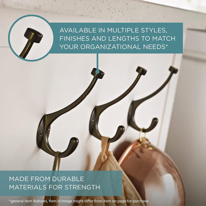 Franklin Brass (5-Pack) Double Wall Hooks 2-Prong Coat/Hat Matte Nickel Hooks for Hanging Wall Mount Hanger Clothes, Purse, Bag, Towel Organization Decorative Wall Hooks FBDPRH5-MN-C