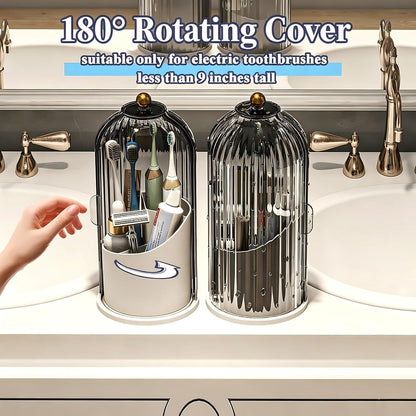 Waterproof Toothbrush Holder with 180° Rotating Cover, Grey White