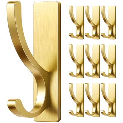 pickpiff Adhesive Wall Hooks for Coat/Towel, Hold 13LB, Gold 4 Pack