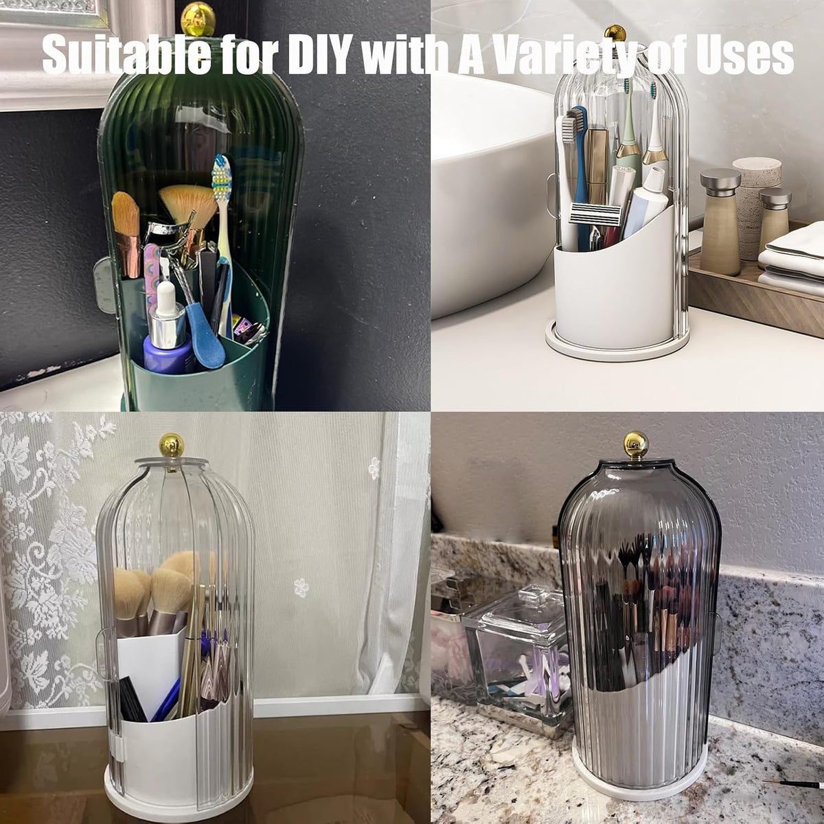 Concealed Toothbrush Holder, Rotating Bathroom Organizer Countertop