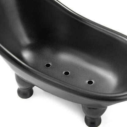 Soap Dish, Ceramic Soap Holder with Drainage for Shower, 1 Pack Bar Soap Tray, Keep Soap Dry & Easy Clean, Sponge Holder for Bathroom, Bathtub Kitchen Sink (Black)