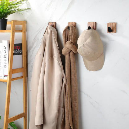 DELITON Towel Hooks for Bathrooms, Wood Decorative Adhesive Hanging Hook
