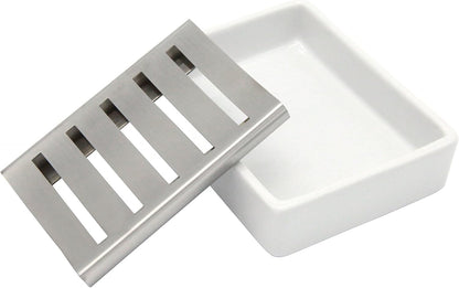 Ceramic Soap Dish Stainless Steel Soap Holder for Bathroom and Shower