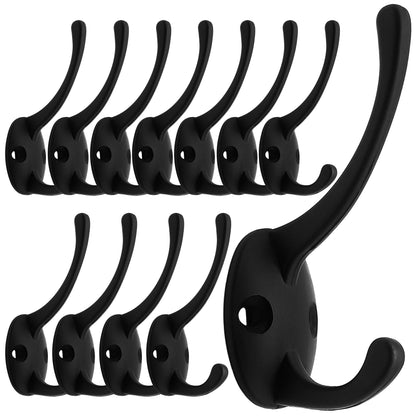 IBosins 12 Pack Black Double Coat Hooks Wall Mounted with 24 Screws