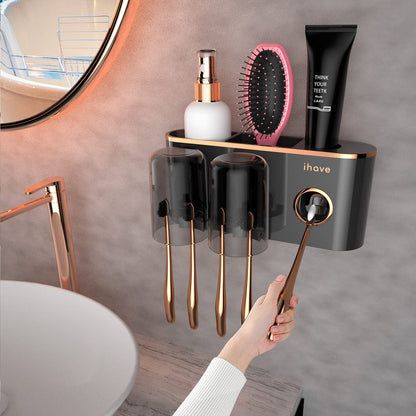 iHave Toothbrush Holders for Bathrooms Wall Mounted with Dispenser & 3 Cups