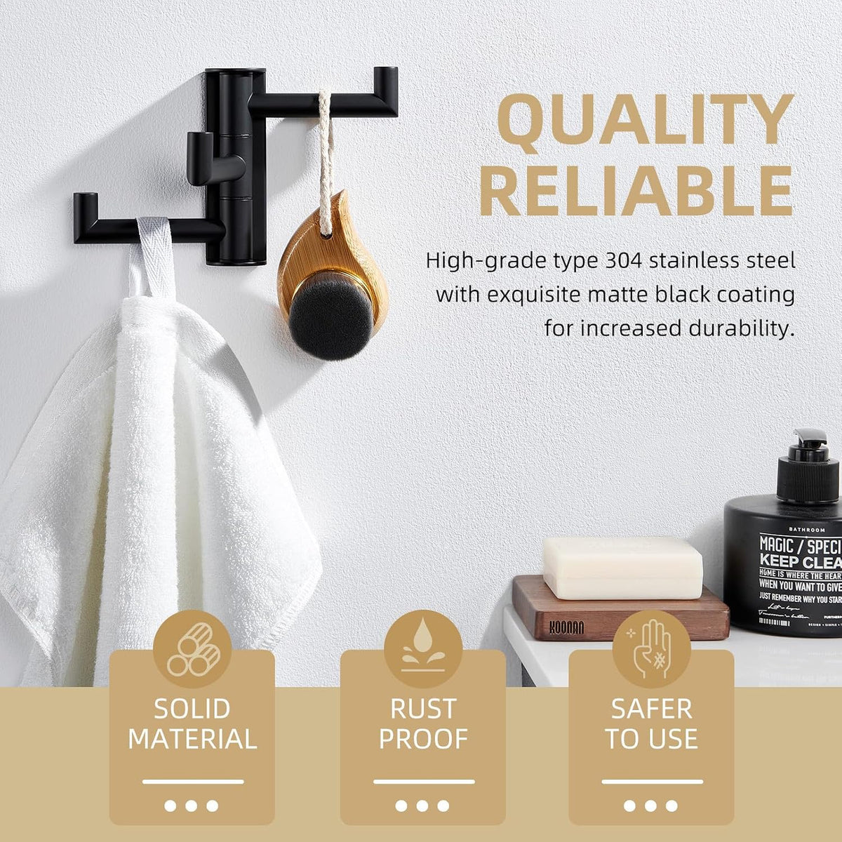 Angle Simple Swivel Towel Hook 3 Arms, Robe Coat Wall Hook, Matte Black