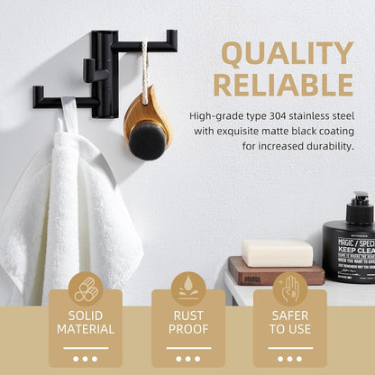 Angle Simple Swivel Towel Hook 3 Arms, Robe Coat Wall Hook, Matte Black