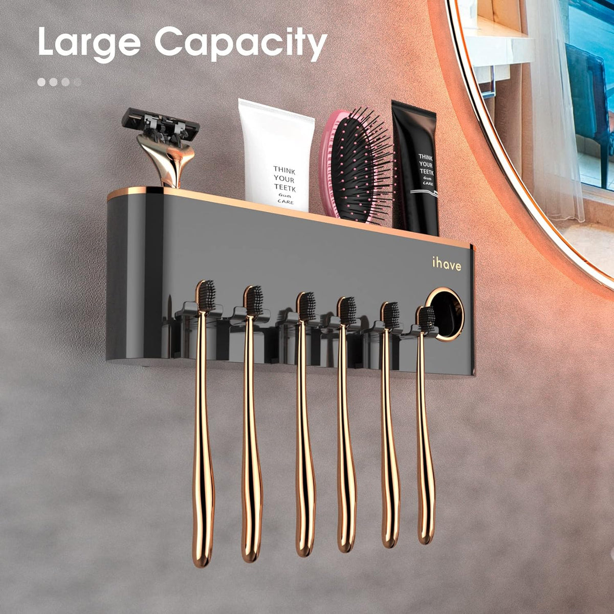 iHave Toothbrush Holders for Bathrooms Wall Mounted with Dispenser & 3 Cups