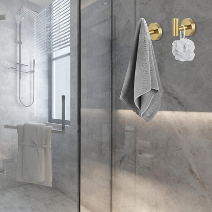 Towel Hooks Bathroom Coat Robe Hook Stainless Steel Heavy Duty Door Hanger Towel Robe Clothes Cabinet Wall for Bathroom Bedroom Kitchen Hotel Pool 4 Packs (Gold)